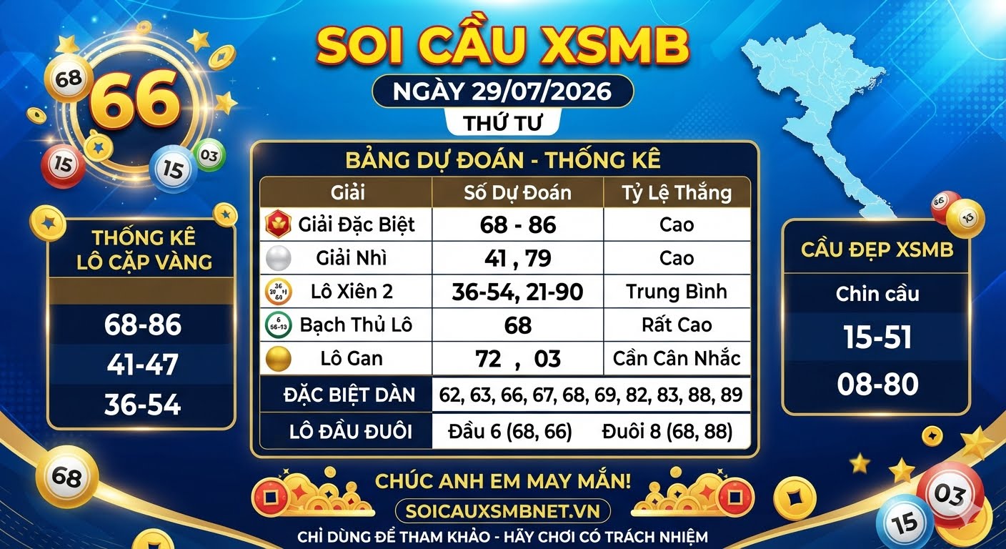 Soi cầu XSMB ngày 29/07/2026 chính xác miễn phí